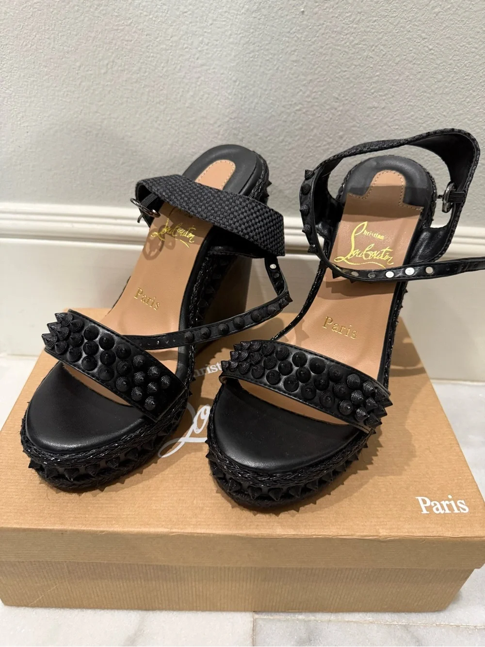 Red bottom Black Studded Platform Heels